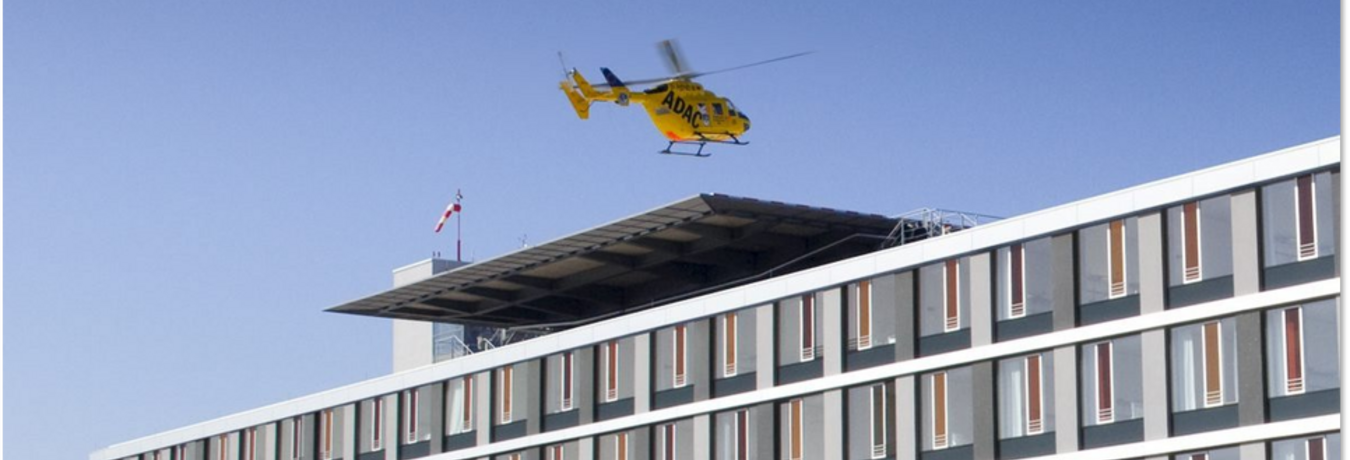 Helicopter transporting a severely sick or injured patient to the University Hospital of Ulm. 