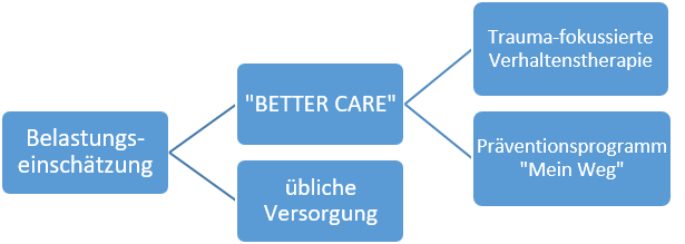 Grafik von Belastungseinschätzung über "Better Care" bis zu "Mein Weg" oder Verhaltenstherapie