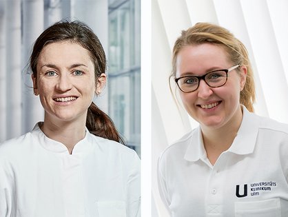 Dr. Katharina Kuhn, Projektleiterin und Oberärztin (rechts) und Dr. Sarah Blender, stellvertretende Projektleitung (links) aus der Klinik für Zahnärztliche Prothetik, haben zusammen mit einem Team der Uniklinik und der Universität Ulm eine Methode zur schonenden Entfernung von zahnärztlichen Versorgungen aus Keramik entwickelt.