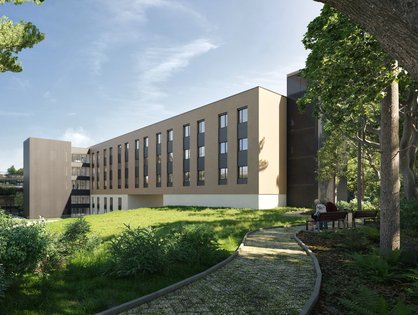 Außenvisualisierung des neuen Patienten- und Forschungsgebäudes