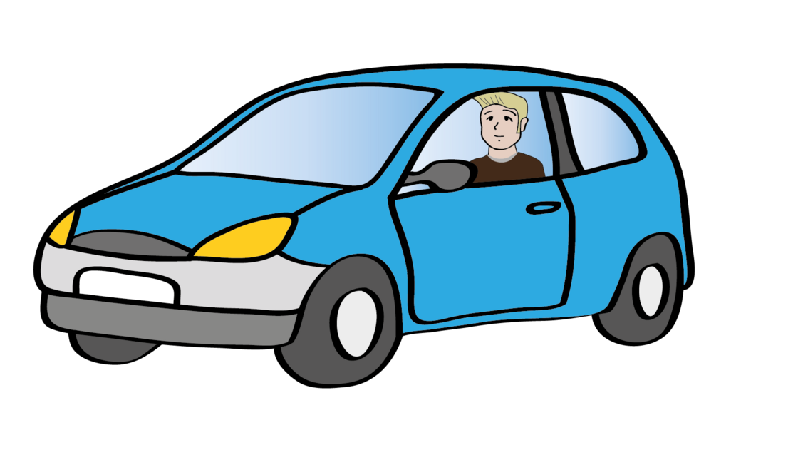 vom CJD Erfurt/ Büro für Leichte Sprache Mann in blauem Auto