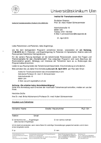 Aplastische Anämie und PNH 5. Patienten- und Angehörigenseminar Aplastische Anämie und PNH 5. Patienten- und Angehörigenseminar