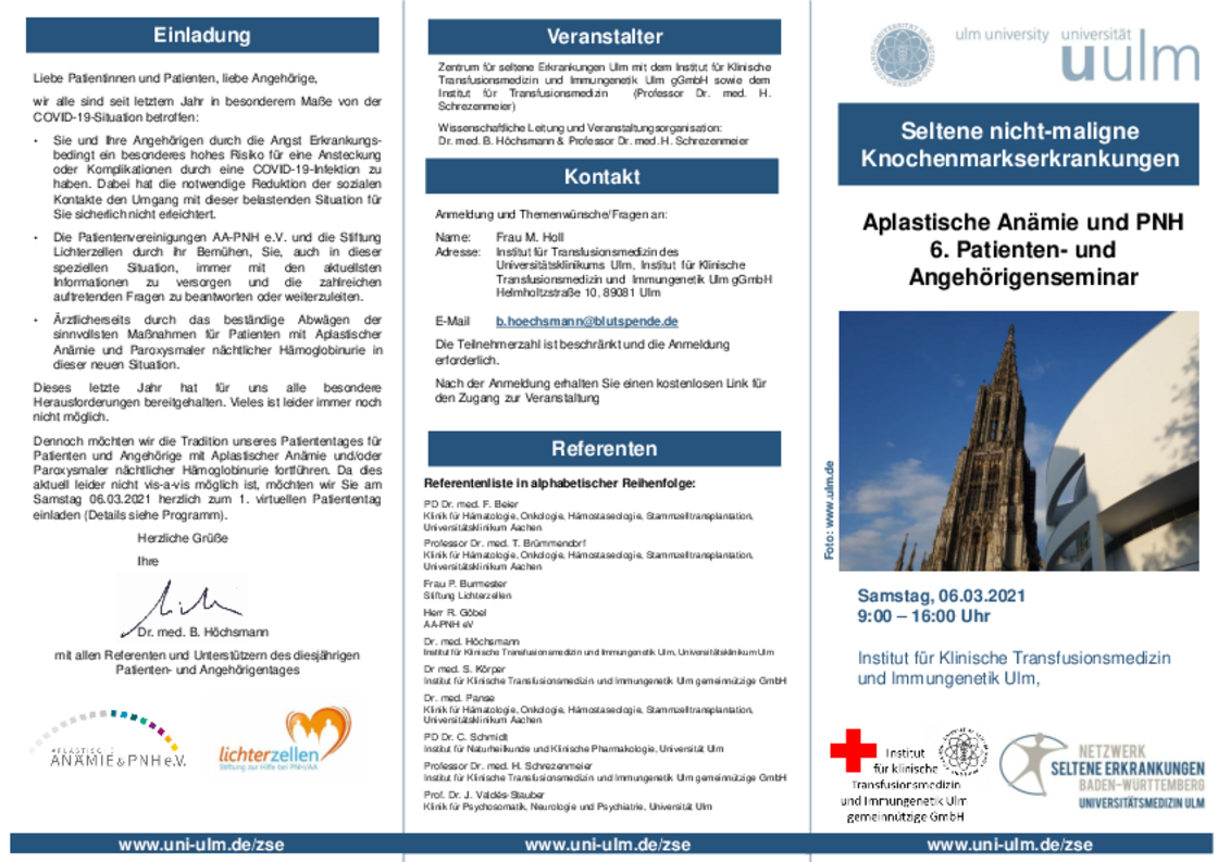 Aplastische Anämie und PNH - 6. Patiententag 2021