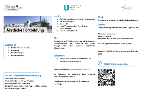 Fortbildung seltene endokrine Erkrankungen: Congenital Leptin Deficiency and Dysfunction