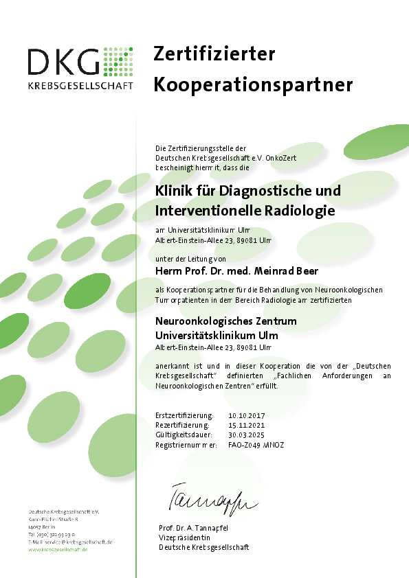 Zertifikat der Deutschen Krebsgesellschaft: Neuroonkologisches Zentrum