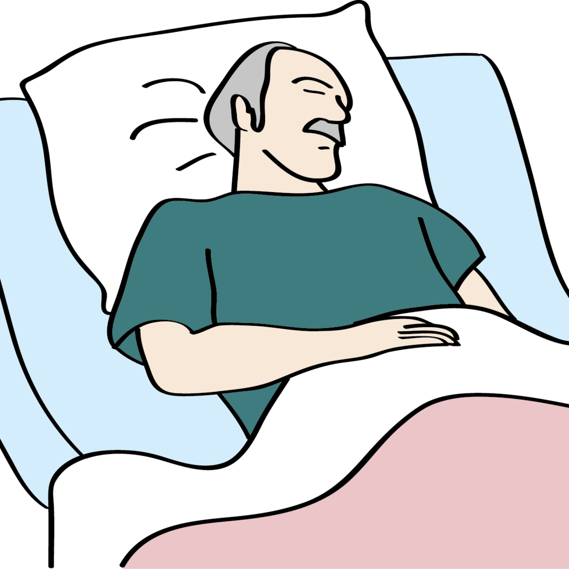 Grafik: CJD Erfurt/ Büro für Leichte Sprache Mann im Krankenbett