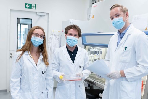 Carina Conzelmann, Dr. Janis Müller und Rüdiger Groß (von links) forschen am Institut für Molekulare Virologie der Ulmer Universitätsmedizin