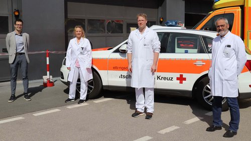 Das Team des Alterstraumazentrums: (v.l.) Prof. Michael Denkinger, Dr. Silke Grau-Wöhrle, Dr. Konrad Schütze und Prof. Florian Gebhard. 