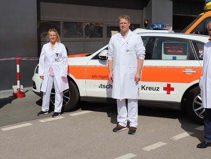 Das Team des Alterstraumazentrums: (v.l.) Prof. Michael Denkinger, Dr. Silke Grau-Wöhrle, Dr. Konrad Schütze und Prof. Florian Gebhard. 