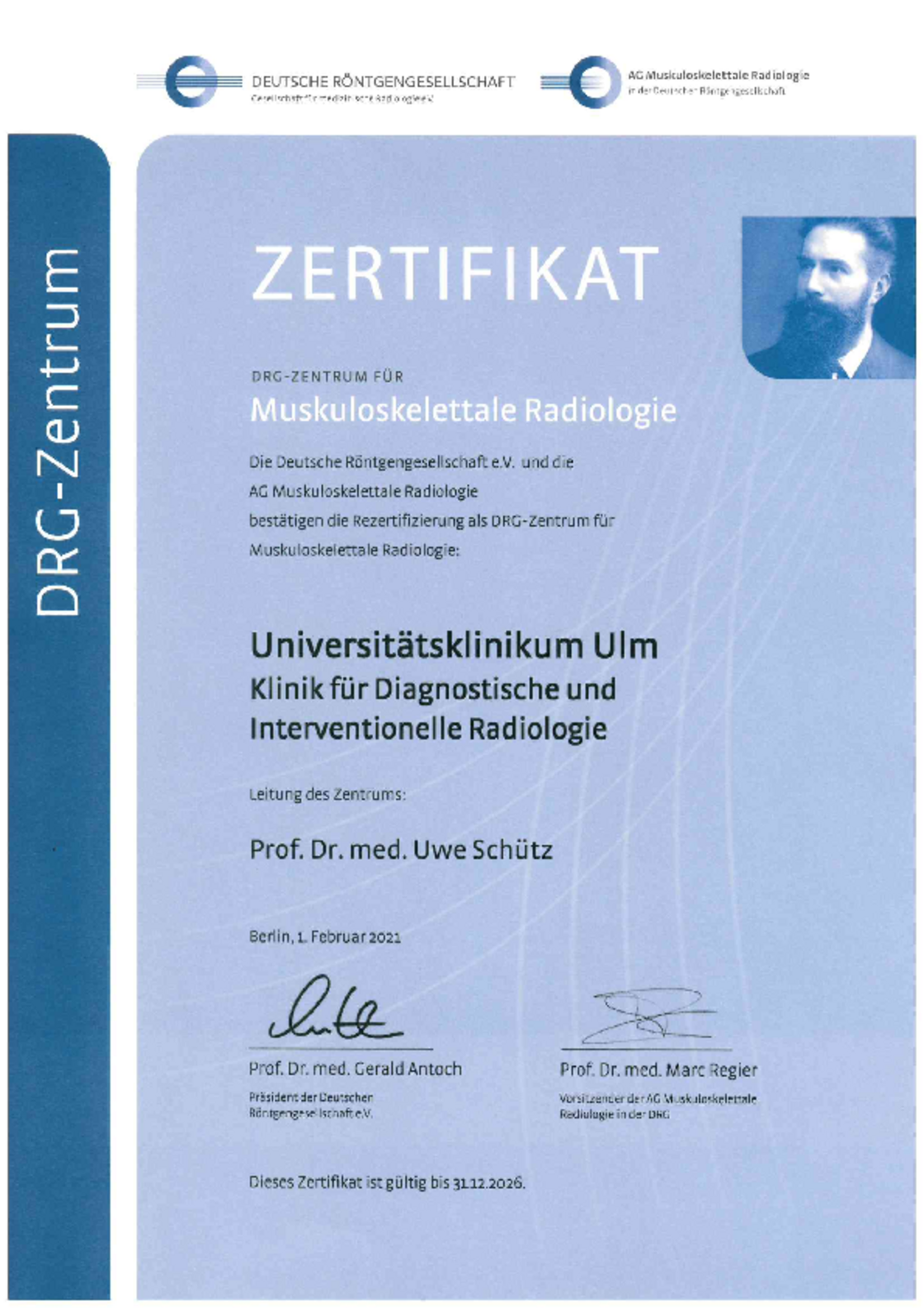 Zertifikat: DRG-Zentrum für Muskuloskelettale Radiologie