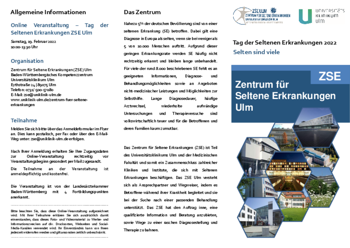 Virtuelle Konferenz - Tag der Seltenen Erkrankungen - Rare Disease Day ZSE UlmTag der Seltenen Erkrankungen - Rare Disease Day ZSE Ulm