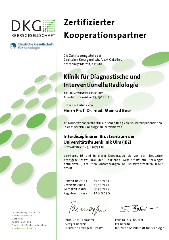 Zertifikat der Deutschen Krebsgesellschaft: Interdisziplinäres Brustzentrum